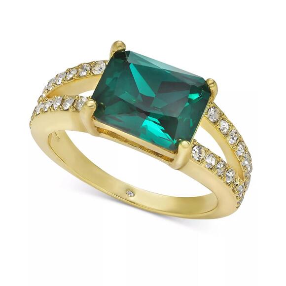 Charter Club Jewelry - Charter Club Gold-Tone Green Stone Two-Row Band Ring Size 10